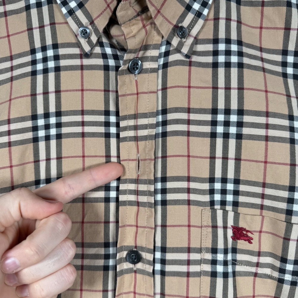 Burberry Button Down Shirt Mens Medium Beige Nova Check Short Sleeve READ - Picture 3 of 8